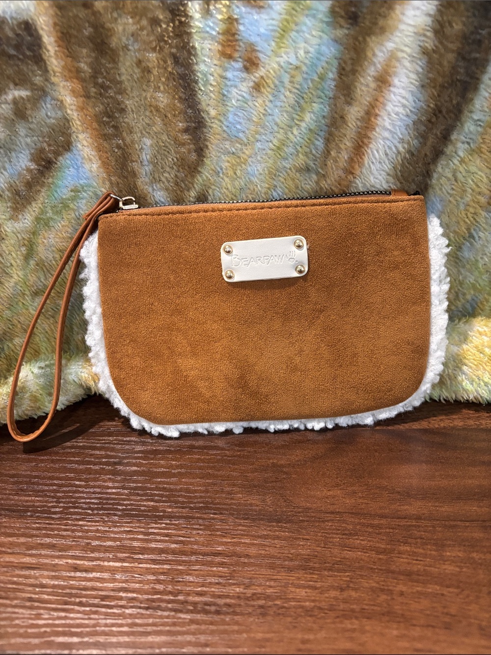 BearPaw Chestnut Suede Wristlet with Cream Shearling Trim - Picture 9 of 9